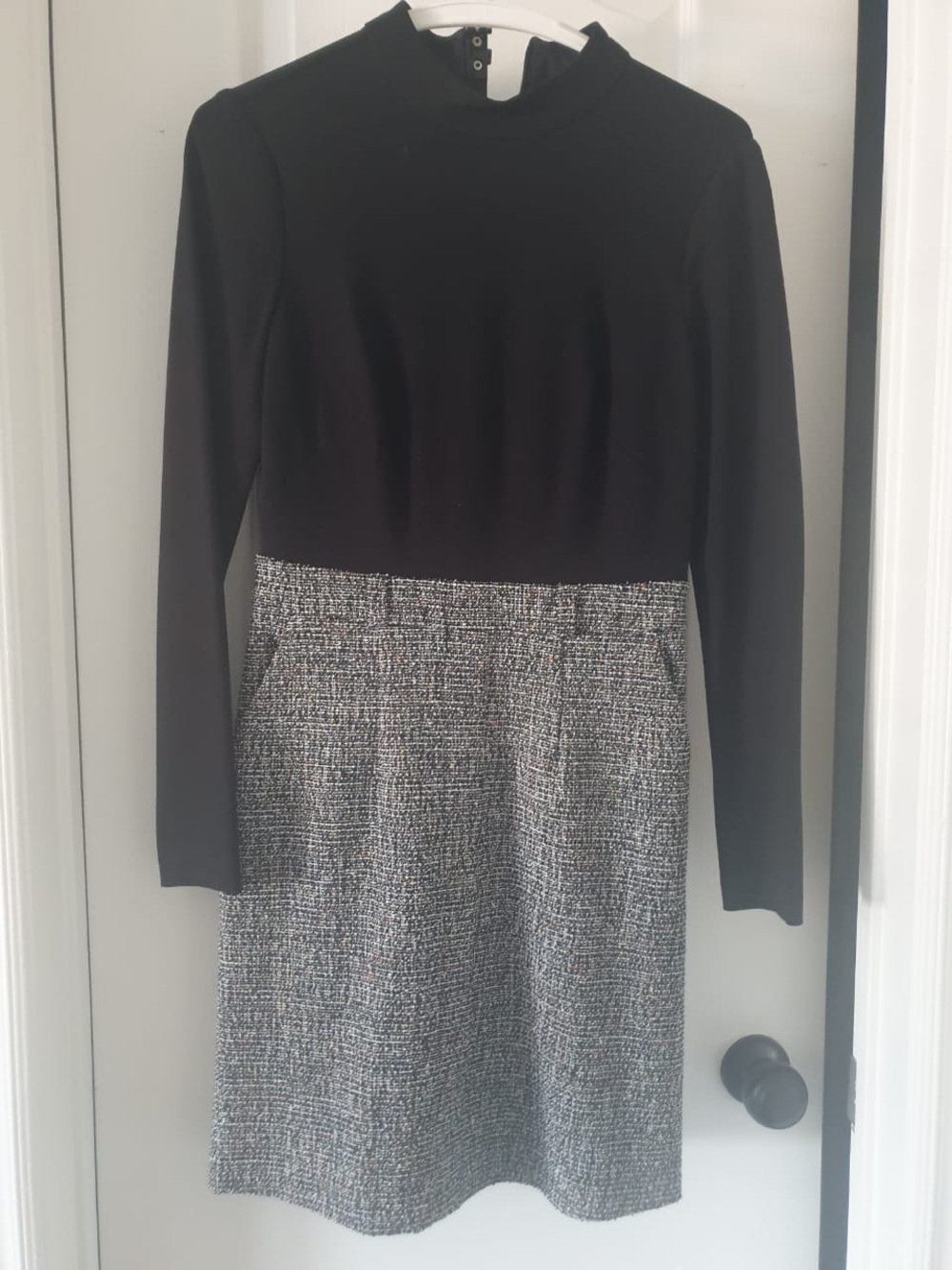 Eliza J Black and Gray Tweed Sheath Dress